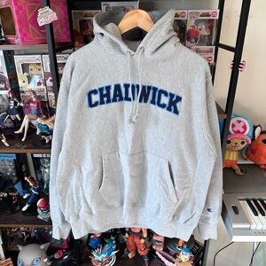 Vintage Y2K Champion Chadwick University Hoodie Gray Reverse Weave Men’s Large